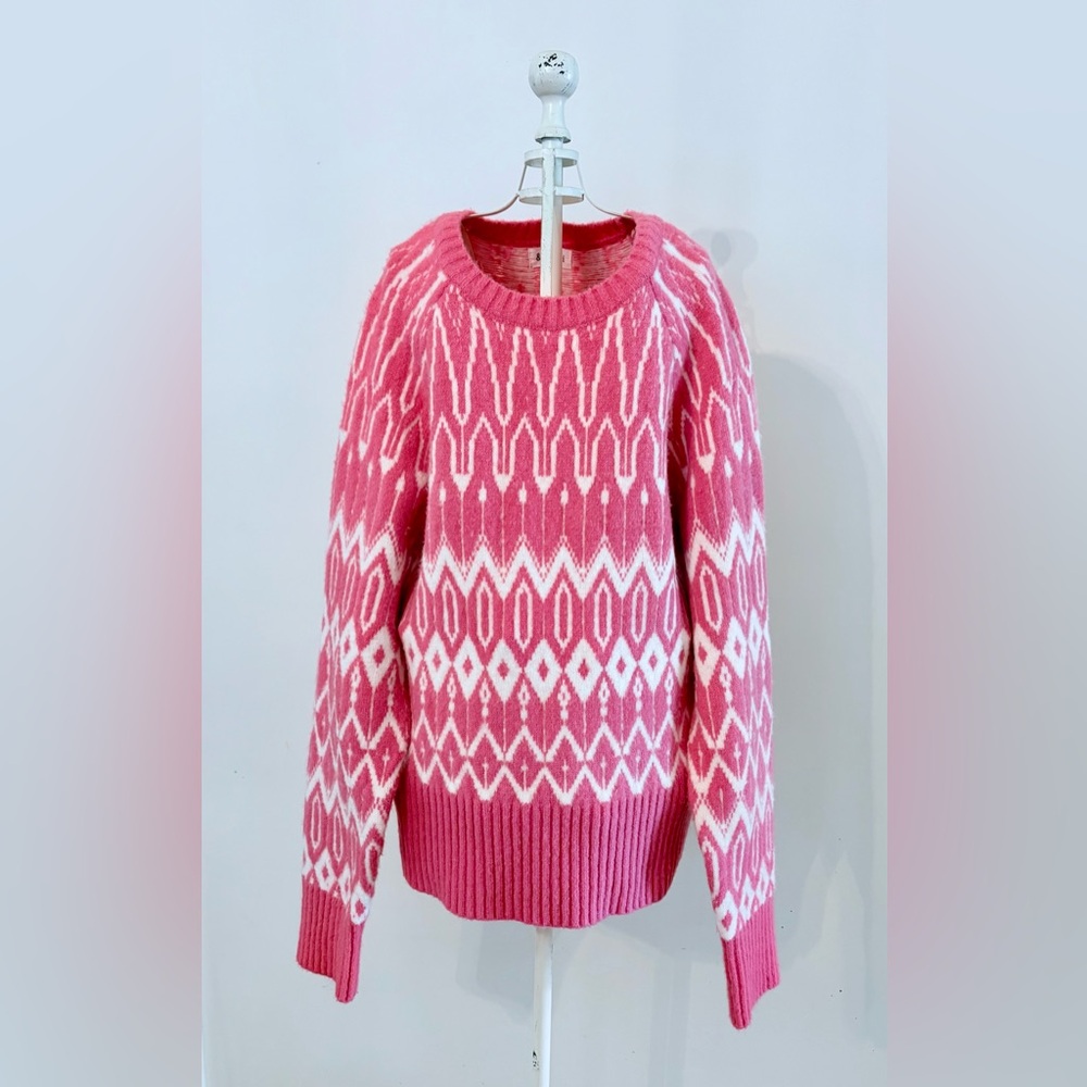 Pink and White Geometric Sweater